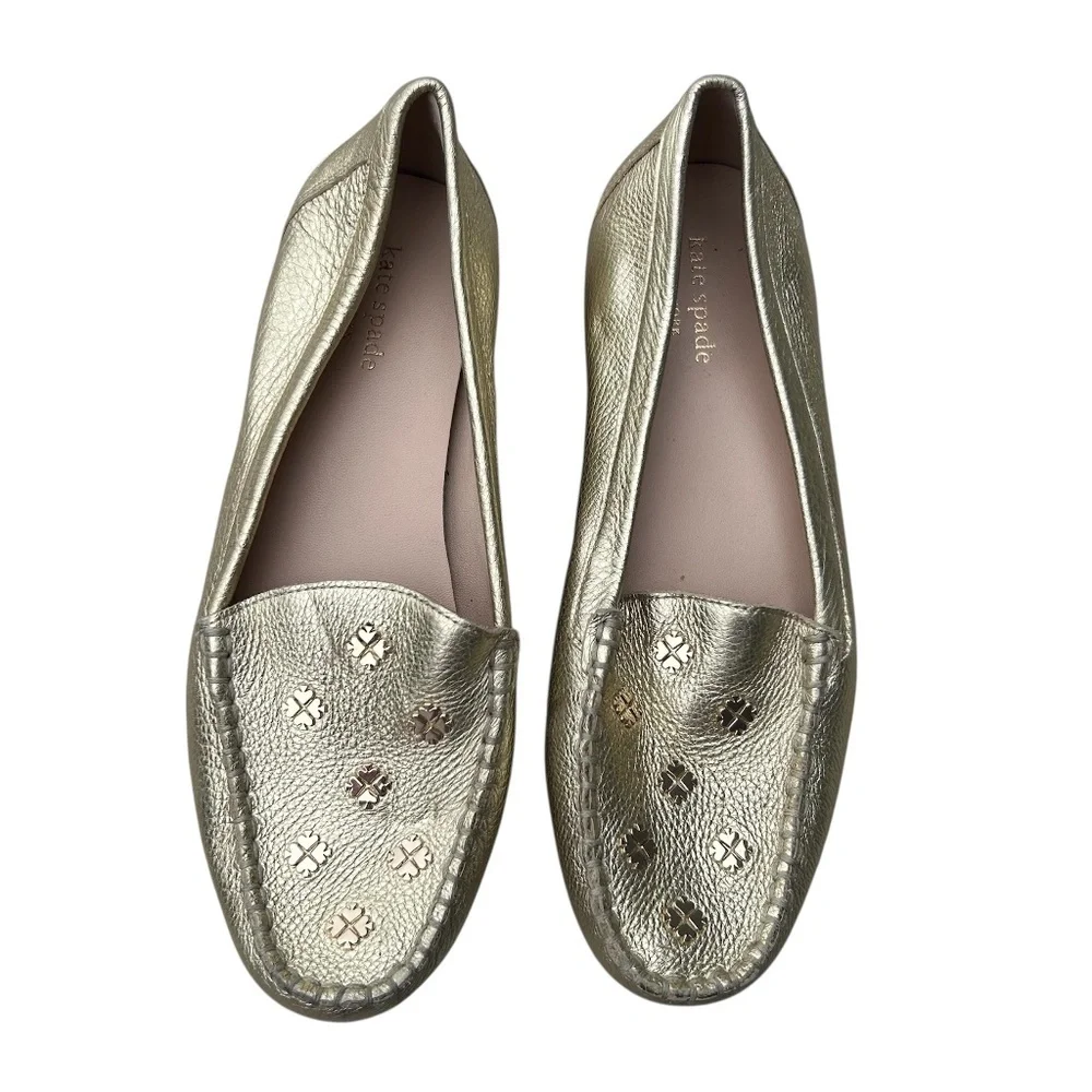 Kate Spade Metallic Gold Leather Deck Driver Slip-on Loafers Size 7.5